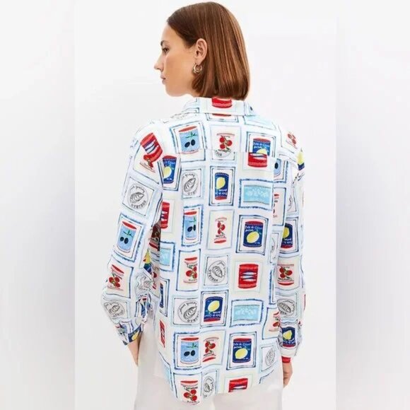 LOFT Can Print Linen Blend Relaxed Button Down Shirt Size Small - Picture 2 of 15